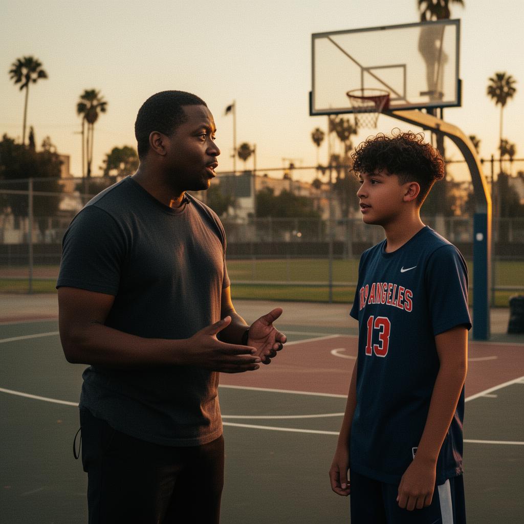 Mentor speaking with a young athlete
